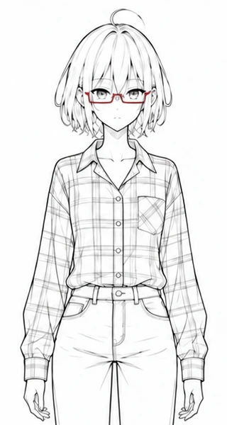 Sywen 的漫画角色形象：短发、红框眼镜和格纹衬衫
